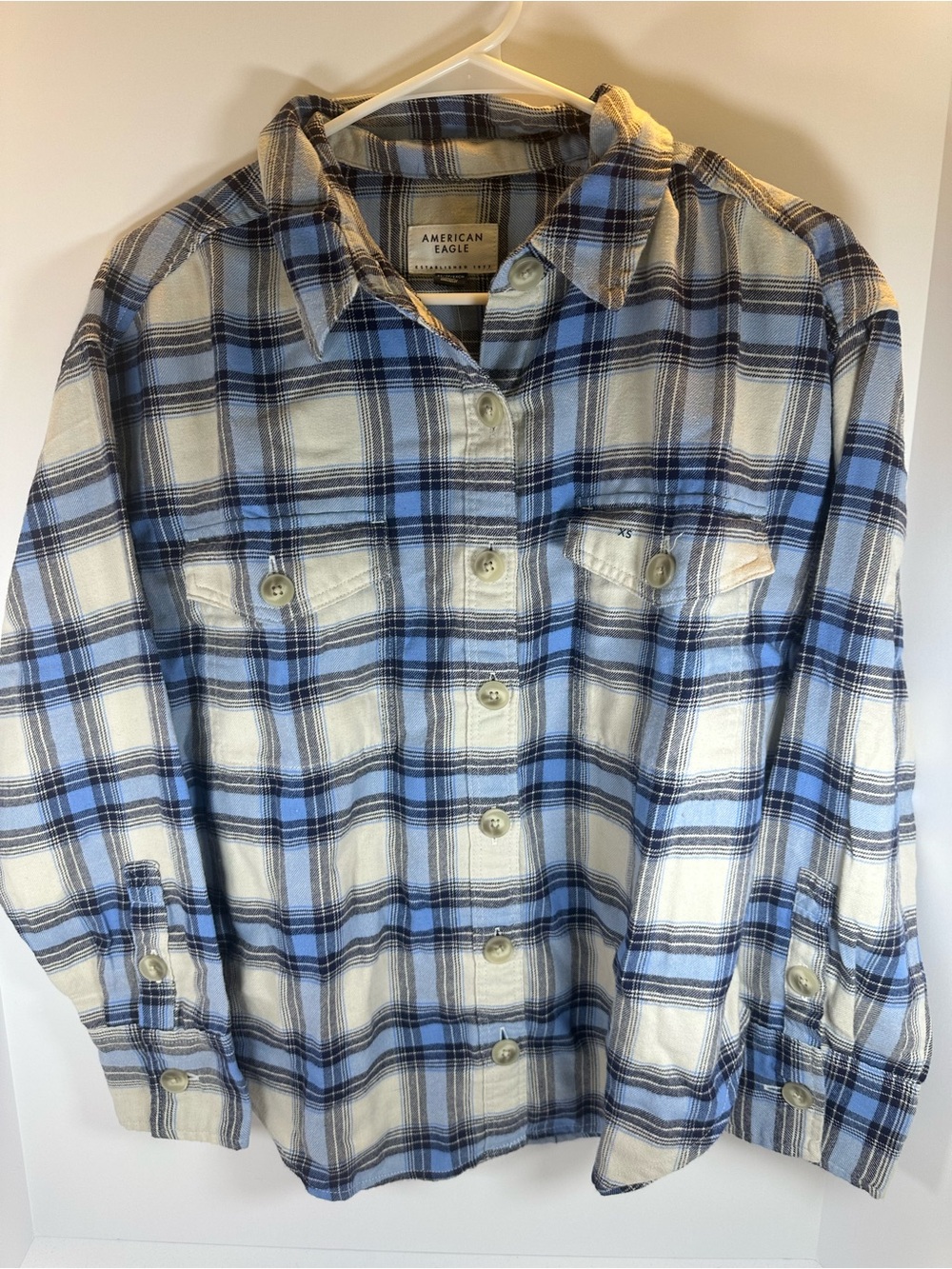 American Eagle Outfitters Blue and White Plaid Shacket